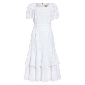 Rachel Parcell Tiered Eyelet Midi Dress White L
